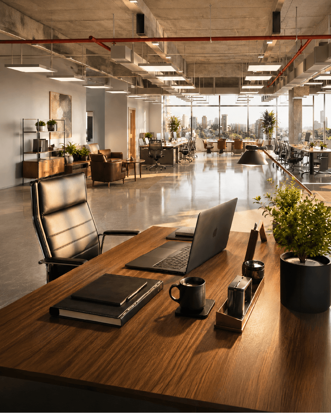 Oficina contemporánea con vista a la ciudad