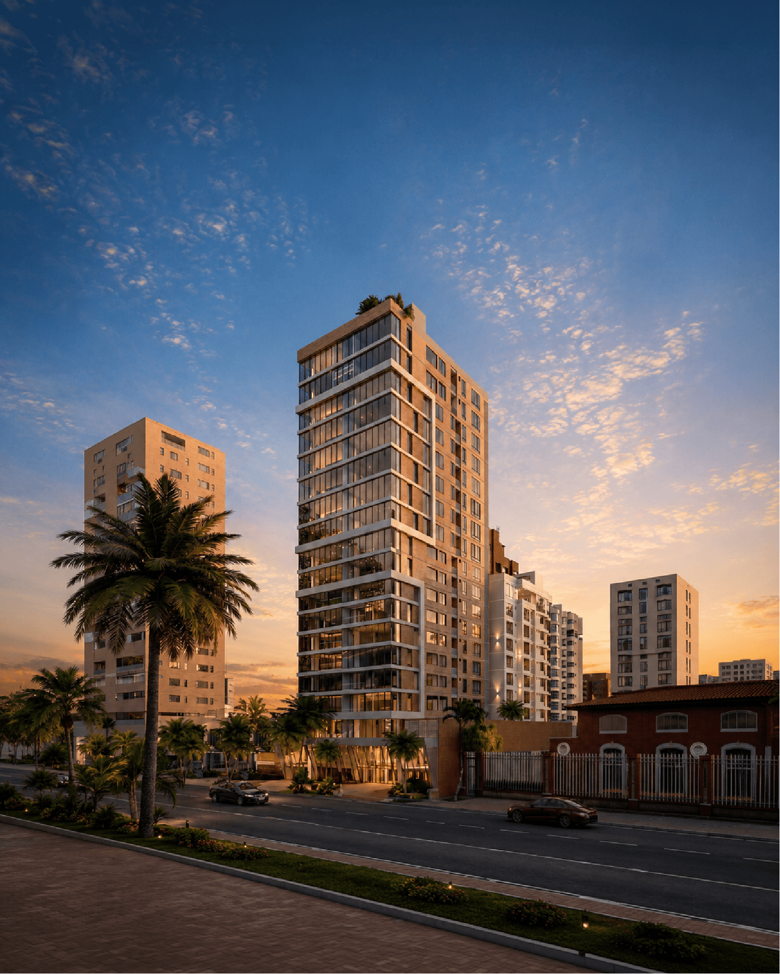 Torre de apartamentos con fachada de vidrio
